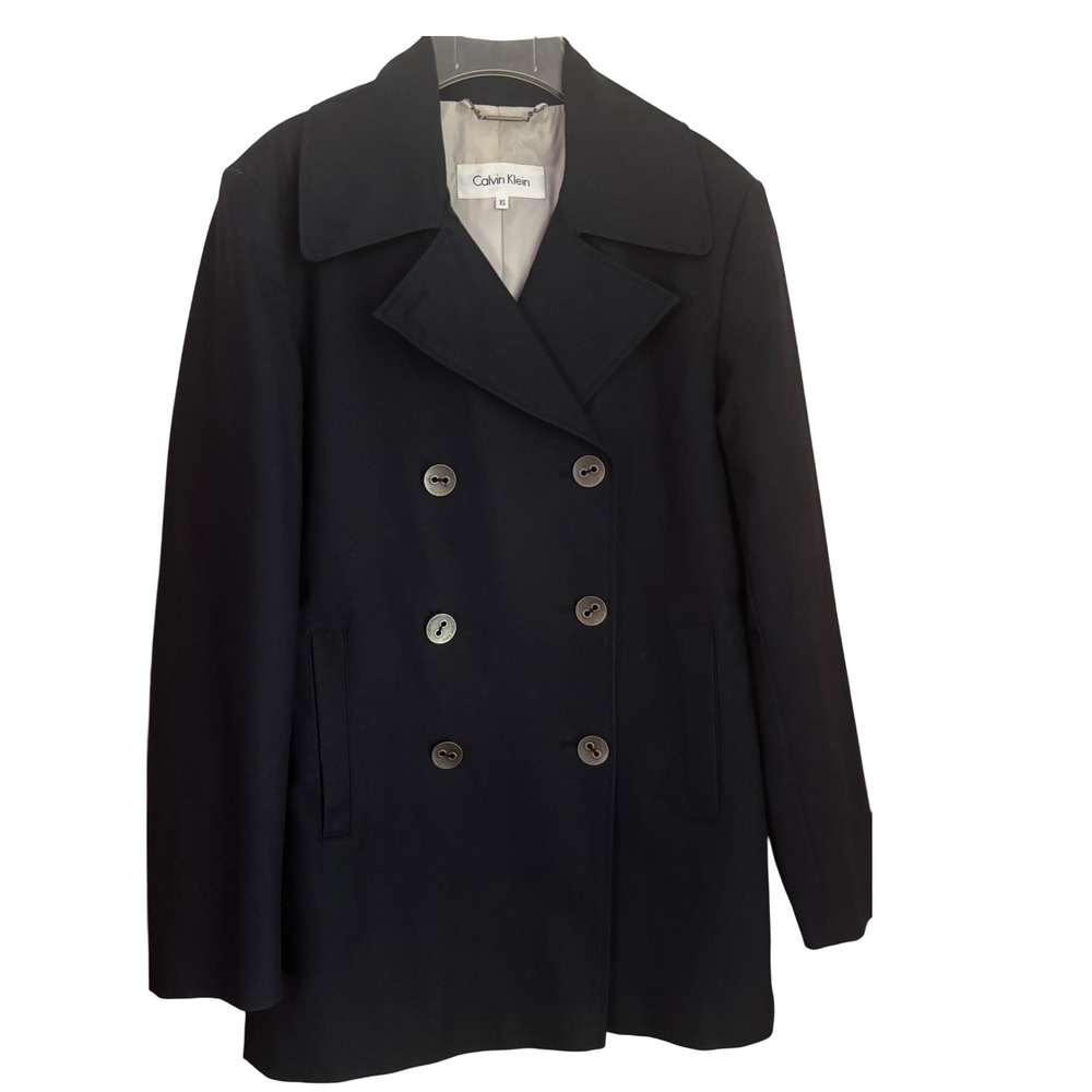 Calvin Klein Navy Double Breasted cotton lined Jacket Blazer Coat XS Women's EUC